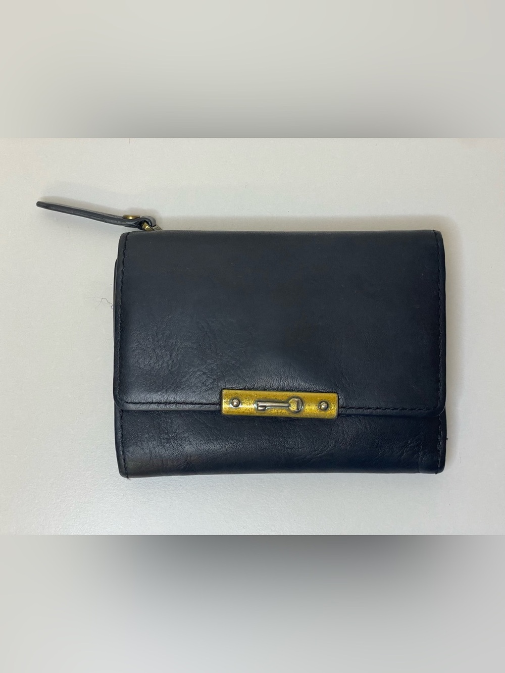 Fossil Women’s Vintage Black Leather Wallet with Gold Hardware